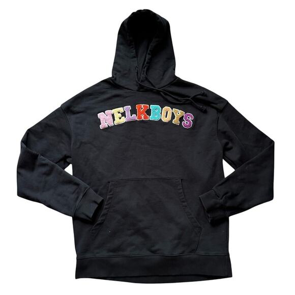 FULL SEND NELKBOYS Mens Chenille HOODIE/Sweatshirt, XL, Oversize, Black - Picture 1 of 7